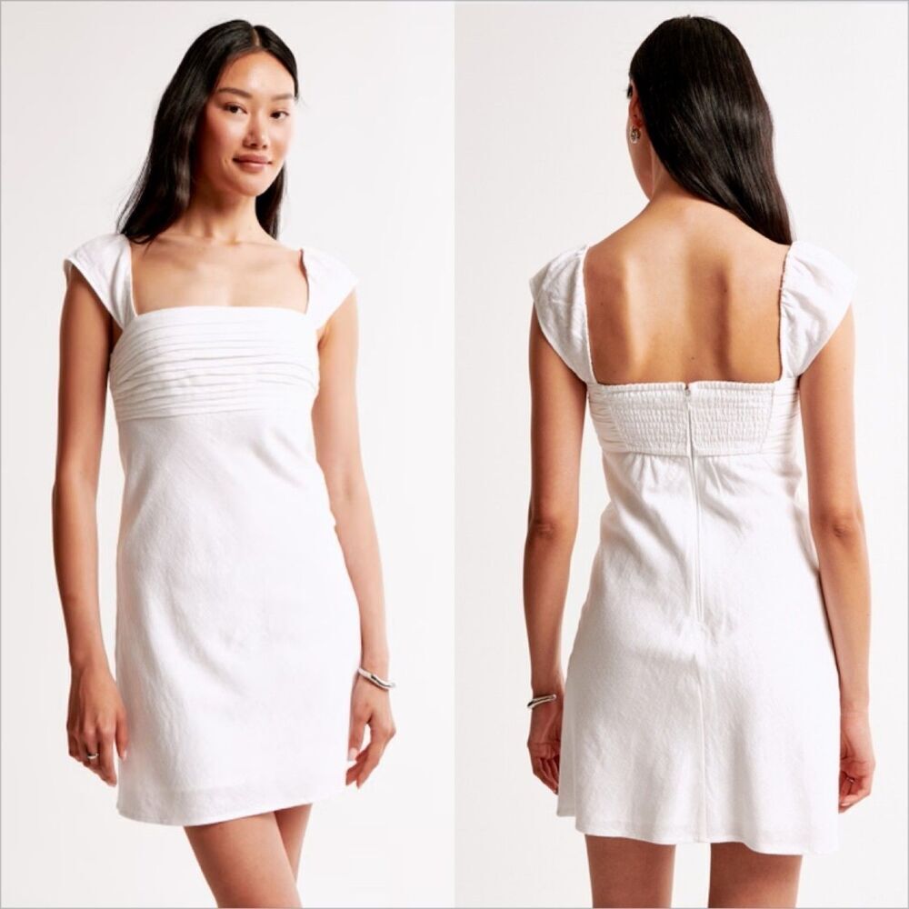 Abercrombie Fitch Emerson Cap Sleeve Mini Dress Size Medium White Linen Cotton